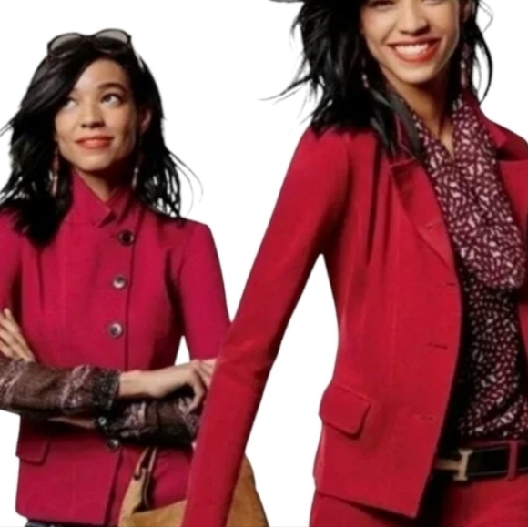 CAbi Jackets & Blazers - CAbi The Outing Career Asymmetrical Tailored Ponte Blazer Deep Rhubarb Red  sz 4